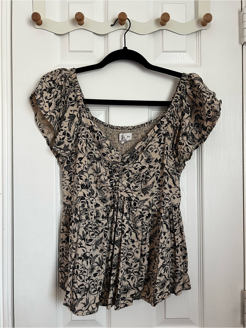 Japna Beige Floral Tie-Front Peplum Blouse